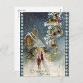 ヴィンテージ教会とベルのクリスマス シーズンポストカード (正面/裏面)