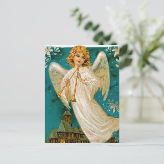 ヴィンテージ教会と天使のクリスマスポストカード シーズンポストカード (スタンド正面)