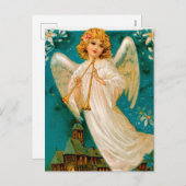 ヴィンテージ教会と天使のクリスマスポストカード シーズンポストカード (正面/裏面)