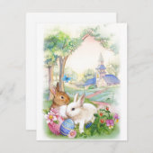 ヴィンテージ教会と復活祭の卵の休日 シーズンカード (正面/裏面)