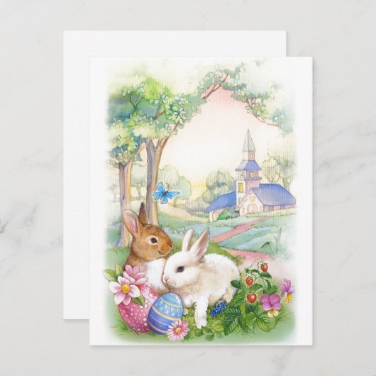 ヴィンテージ教会と復活祭の卵の休日 シーズンカード (正面/裏面)