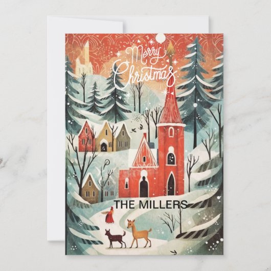 ヴィンテージ教会の写真メッセージクリスマス シーズンカード (正面)
