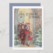 ヴィンテージ教会の冬のクリスマスの子供 シーズンカード (正面/裏面)
