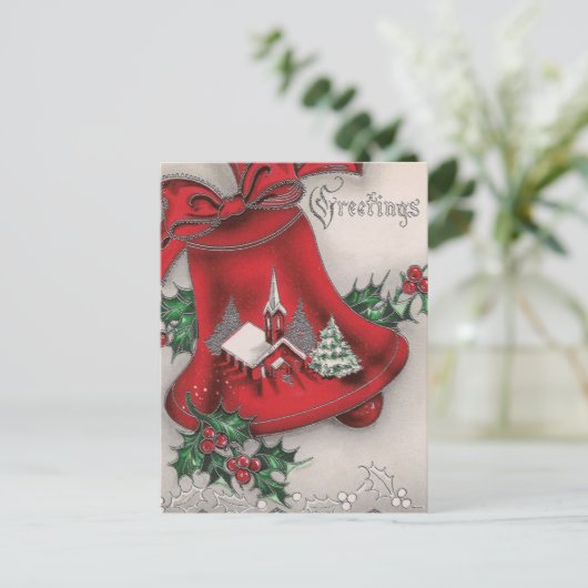 ヴィンテージ教会の鐘のクリスマスの挨拶 ポストカード (スタンド正面)