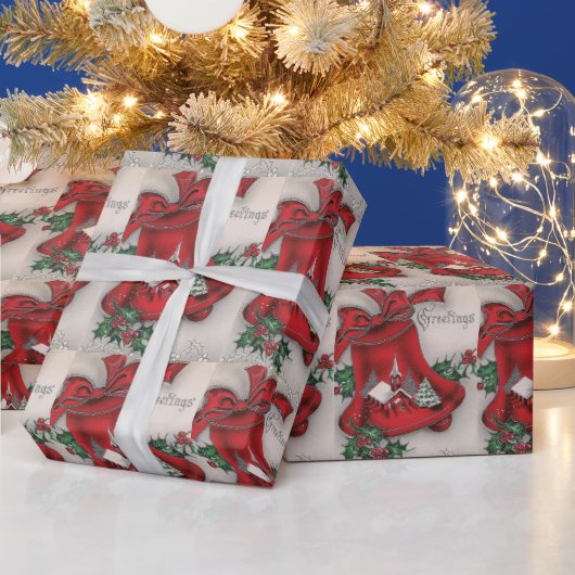 ヴィンテージ教会の鐘のクリスマスの挨拶 ラッピングペーパー (クリスマス)