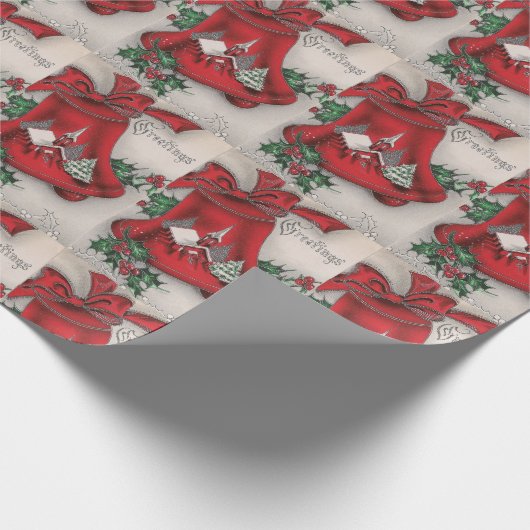 ヴィンテージ教会の鐘のクリスマスの挨拶 ラッピングペーパー (角)