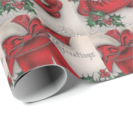 ヴィンテージ教会の鐘のクリスマスの挨拶 ラッピングペーパー (ロールコーナー)