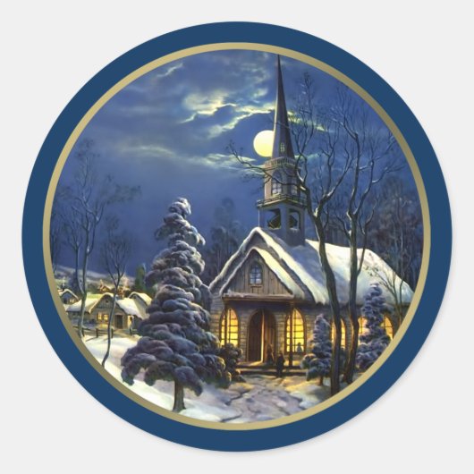 ヴィンテージ教会クリスマスプレゼントのシール ラウンドシール (正面)