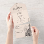ヴィンテージ教会ミニマル結婚リスト オールインワン招待状 (貼ってはがせる)