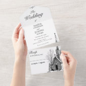 ヴィンテージ教会ミニマル結婚リスト オールインワン招待状 (貼ってはがせる)