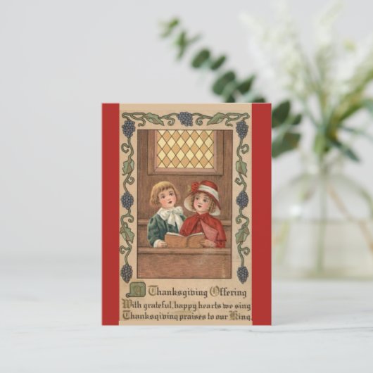 ヴィンテージ教会祈りの言葉提供サンクスギビング ポストカード (スタンド正面)