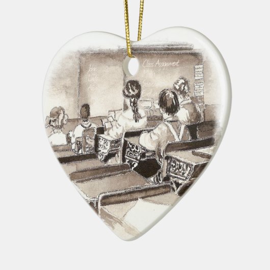 ヴィンテージ教室アート先生学生 セラミックオーナメント (左)