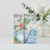 ヴィンテージ散水缶いっぱいの花フローラ ポストカード (スタンド正面)