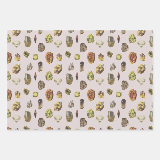 ヴィンテージ数々のカラーイラストレーションロッククリスタル宝石 ラッピングペーパーシート (正面3)