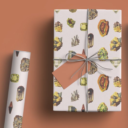 ヴィンテージ数々のカラーイラストレーションロッククリスタル宝石 ラッピングペーパーシート