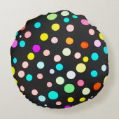 ヴィンテージ数々の色の水玉模様ハートと名前 ラウンドクッション (裏面)