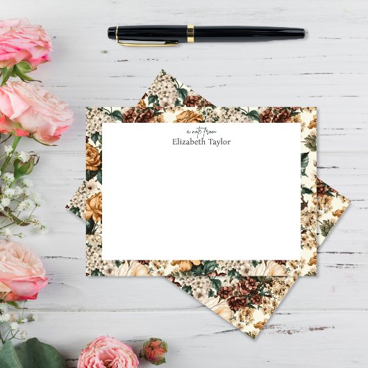 ヴィンテージ数々の色の花と白い赤いバラ ノートカード