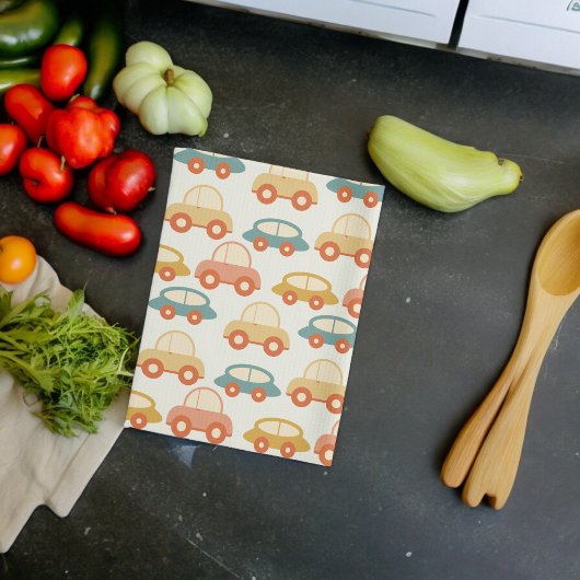 ヴィンテージ数々の色の車型 キッチンタオル