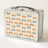 ヴィンテージ数々の色の車型 メタルランチボックス (正面)