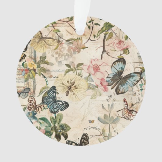 ヴィンテージ数々の蝶と花 オーナメント (正面)
