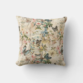 ヴィンテージ数々の蝶と花 クッション