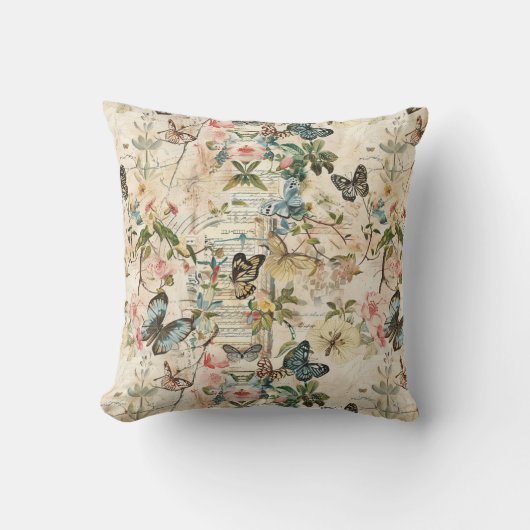 ヴィンテージ数々の蝶と花 クッション (正面)