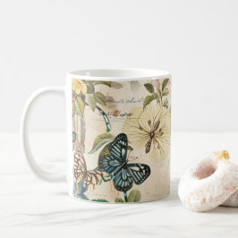 ヴィンテージ数々の蝶と花 コーヒーマグカップ