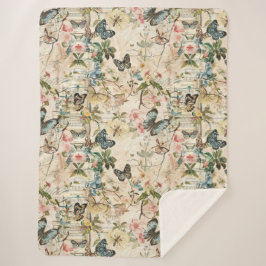ヴィンテージ数々の蝶と花 シェルパブランケット