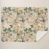 ヴィンテージ数々の蝶と花 シェルパブランケット (正面(横))