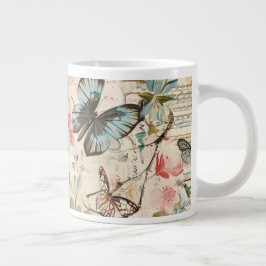 ヴィンテージ数々の蝶と花 ジャンボコーヒーマグカップ