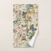 ヴィンテージ数々の蝶と花 バスタオルセット (ハンドタオル)