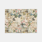 ヴィンテージ数々の蝶と花 フリースブランケット (正面(横))