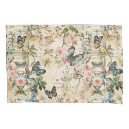 ヴィンテージ数々の蝶と花 枕カバー