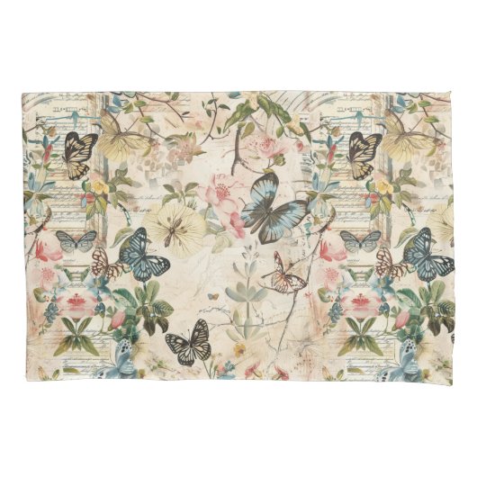 ヴィンテージ数々の蝶と花 枕カバー (正面)