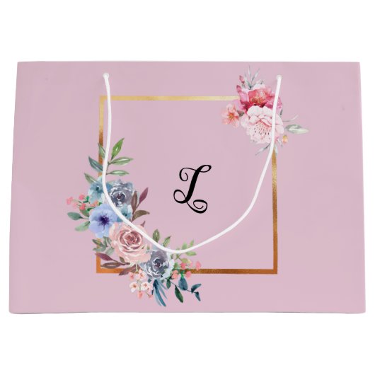 ヴィンテージ数々の黄金色の花モノグラム文字 ラージペーパーバッグ (正面)