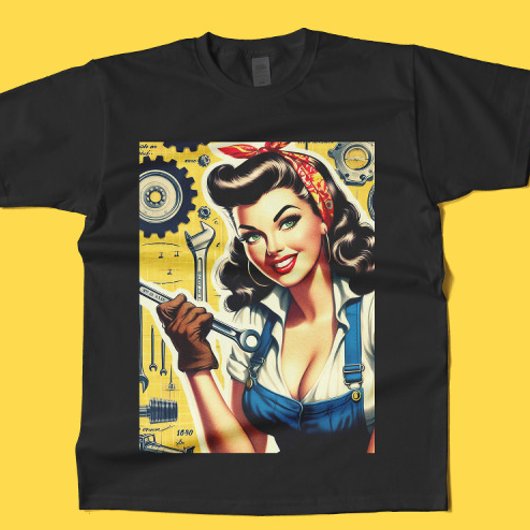ヴィンテージ整備士のピンアップガール Tシャツ