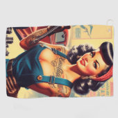 ヴィンテージ整備士のピンアップ ゴルフタオル (横)