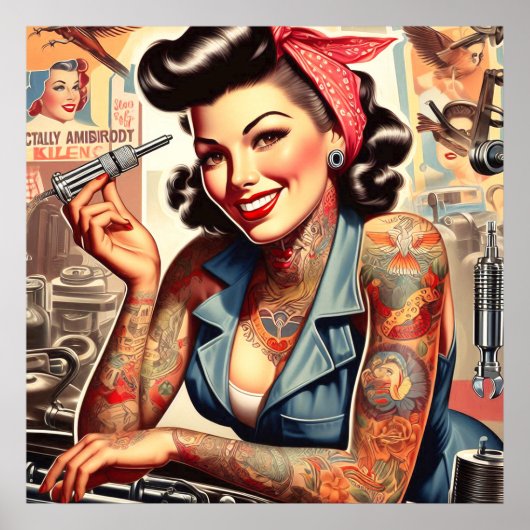 ヴィンテージ整備士のピンアップ ポスター (正面)