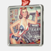 ヴィンテージ整備士のピンアップ メタルオーナメント (左)