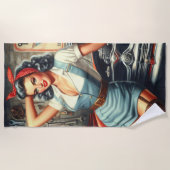 ヴィンテージ整備士ピン留め ビーチタオル (正面)