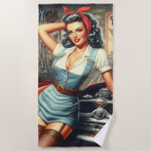 ヴィンテージ整備士ピン留め ビーチタオル (正面)