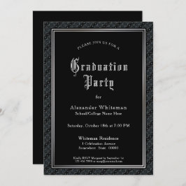 ヴィンテージ文字ブラック卒業パーティー 招待状