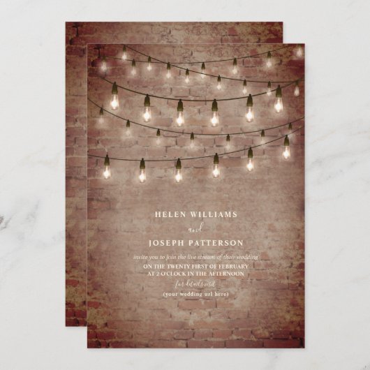 ヴィンテージ文字列軽工業用ブリック仮想 招待状 (正面/裏面)