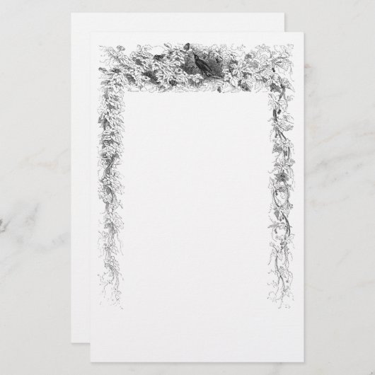 ヴィンテージ文房具のつる植物鳥 便箋 (正面/裏面)