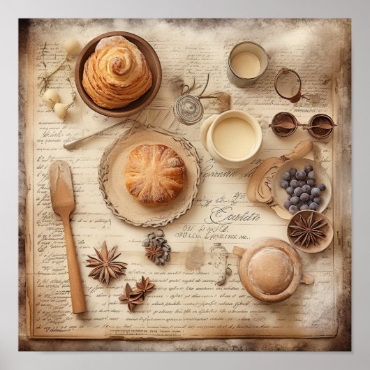 ヴィンテージ料理の楽しみパターン ポスター (正面)