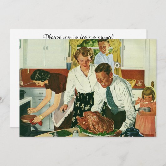 ヴィンテージ料理感謝祭ディナーインザキッチン 招待状 (正面/裏面)