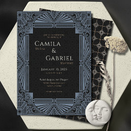 ヴィンテージ新しいデコダスティーティール(緑がかった色)ブルーブラック 招待状