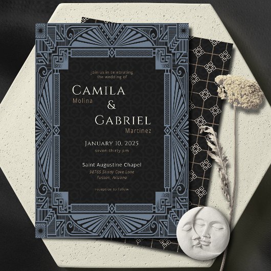 ヴィンテージ新しいデコダスティーティール(緑がかった色)ブルーブラック 招待状