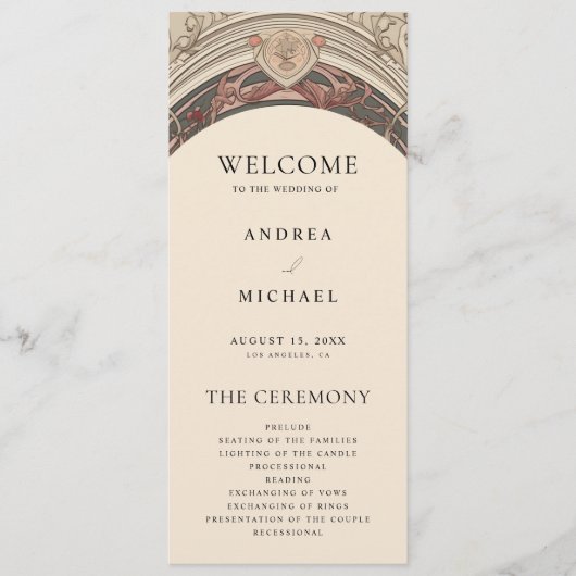 ヴィンテージ新しいフローラアンティーク結婚アールデコ プログラム (正面)