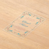 ヴィンテージ新しいボタニカルフレームピンクブルー結婚ズ アクリル招待状 (レイダウン)